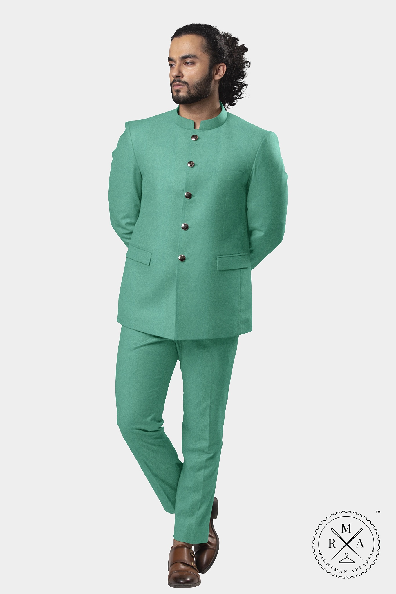 Sea Green Velvet Jodhpuri Suit SU295